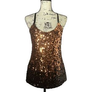 Maner Black & Gold Sequin Tank Top Sz S Adjustable Straps